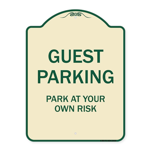 Designer Series Sign Guest Parking, Tan & Green Heavy-Gauge Aluminum Sign, 24" x 18", TG-1824-23925